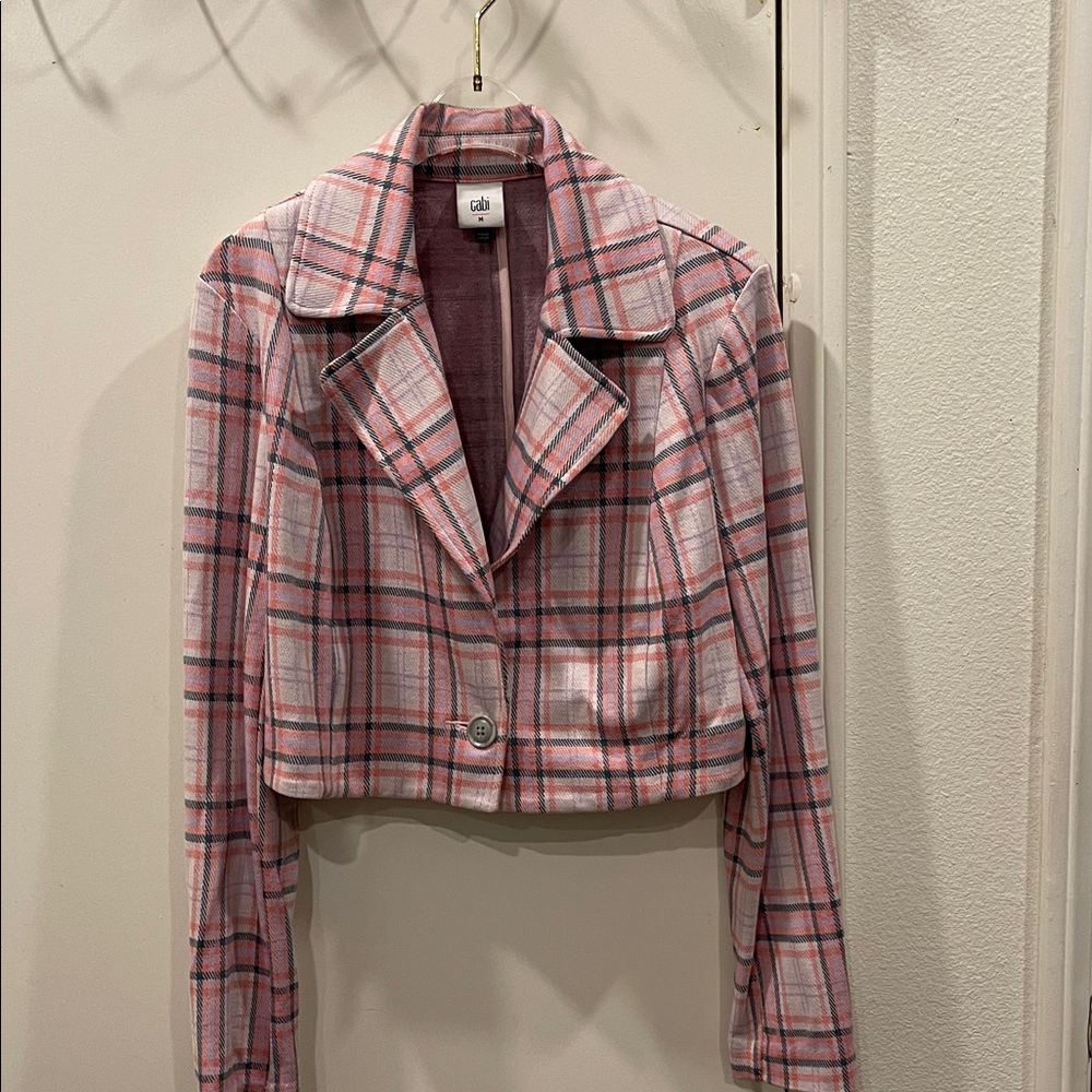 CAbi Pink and White Plaid Blazer